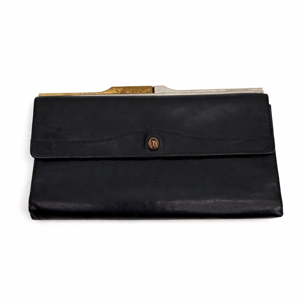 Gold Pfeil Sport Genuine Leather Wallet Black Made in Germany Vintage